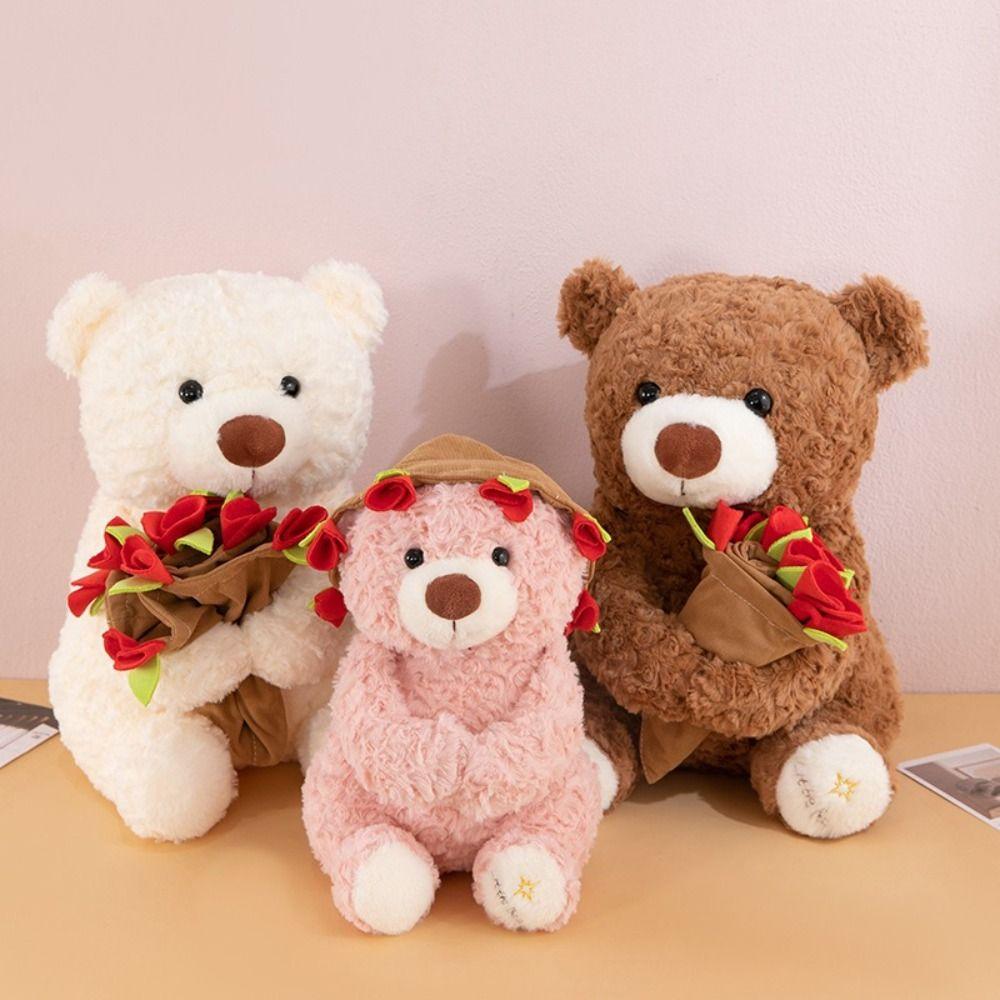 Romantic Holding Flowers Bear Doll Detachable Bear Wear Rose Hat Bouquet Bear Doll Birthday