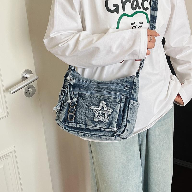 Denim Bag Multi-zipper Retro Crossbody Bag Middle-aged Mother Bag