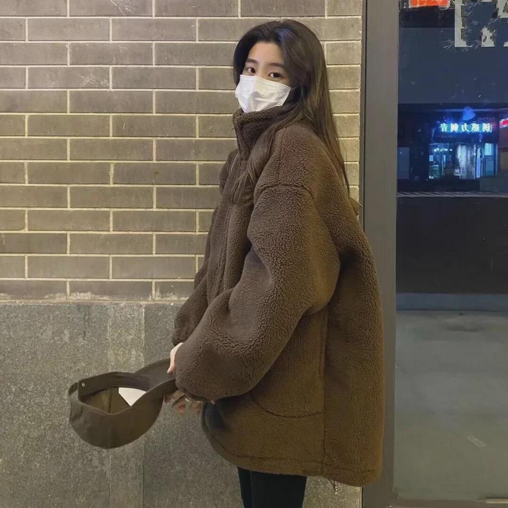 Manteau d'hiver pour femme 2025 de haute qualité, épais, style peau d'agneau