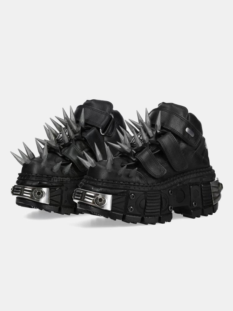Fashion NEW Rivets Sneaker Lace-Up Gothic Punk Thick Bottom Hot Girls Leather Solid Color Fashion Elegant Concise Shoes Newest
