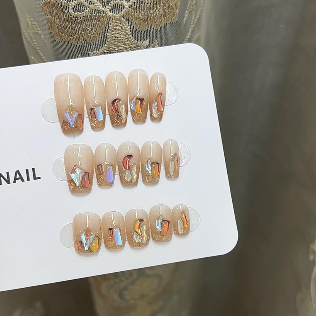 Pure Hand-made Phototherapy Wearable Nail Tablets Maillard Drill Wearable Nail Finished Product Reusable Nail Art