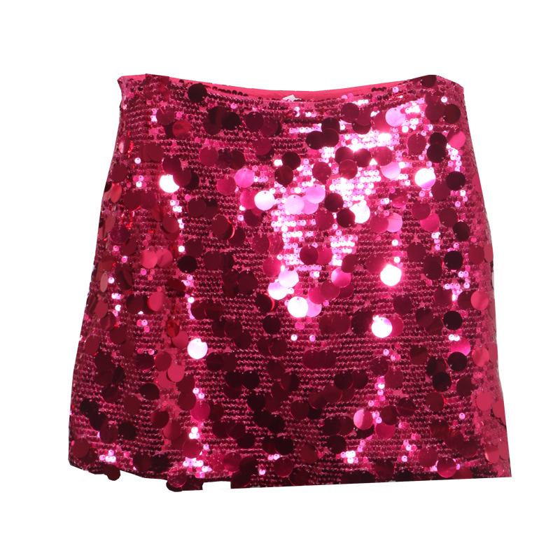 Minigonna A-line scintillante con strass, vita alta, stile industria pesante europea e americana - Stile Nightclub