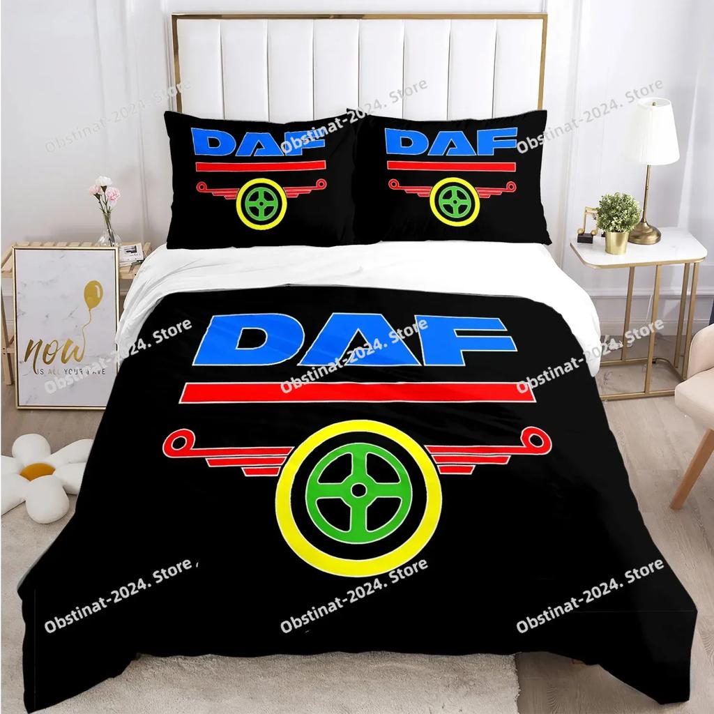 DAF Truck Logo Ložní souprava Tištěná ložní souprava s povlakem na polštář a povlakem na přikrývku Měkká Jednolůžko Dvojlůžko Queen Super King Velikost pro Dospívající Chlapce