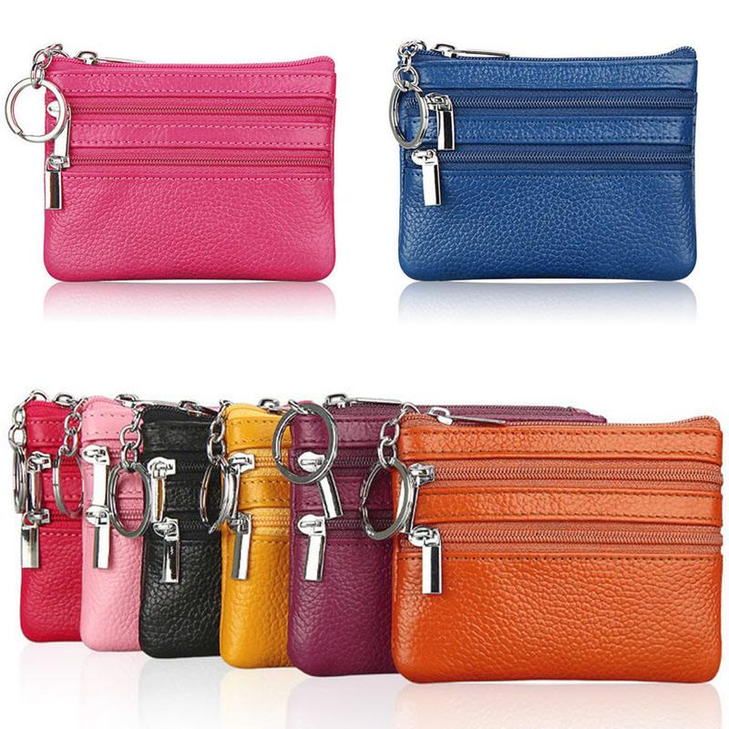 Porte-monnaie en cuir véritable pour femme, Mini pochette en peau de vache, Mini portefeuille avec chaîne