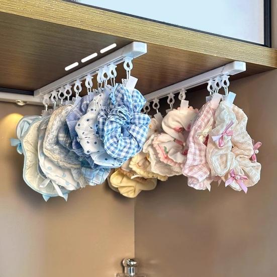 Hair Rope Rack Hanger for Closet 20 Clips Hair Bow Organizer Sliding Hair Accessories Storage Holder for Scarves Hair Bows Headbands