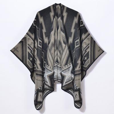New Simple Geometric Split Jacquard Thickened Shawl Cape Autumn and Winter Warm Scarf Shawl