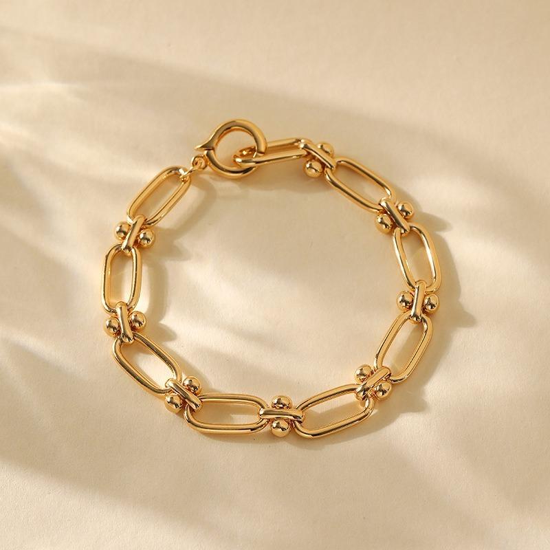 Minimalist Gold Plated Color Retention Neutral Thick Chain Handmade Plain Bracelet