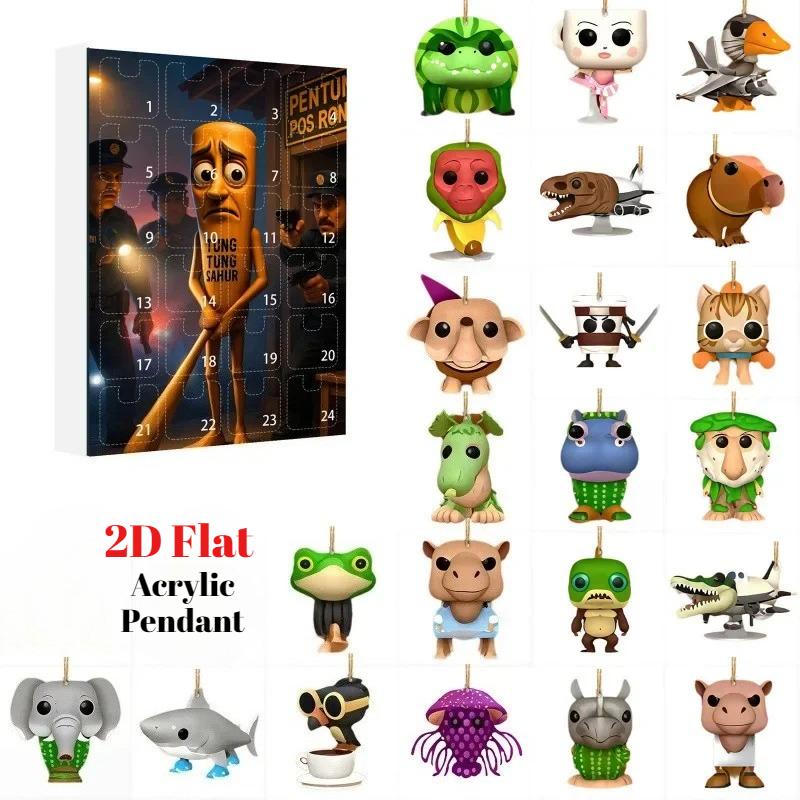 Italian Brainrot Advent Calendar,Halloween Advent Calendar 2025,2D Flat Acrylic Italian Brainrot Toys,24 Day Italian Brain Rot Figurine for Halloween