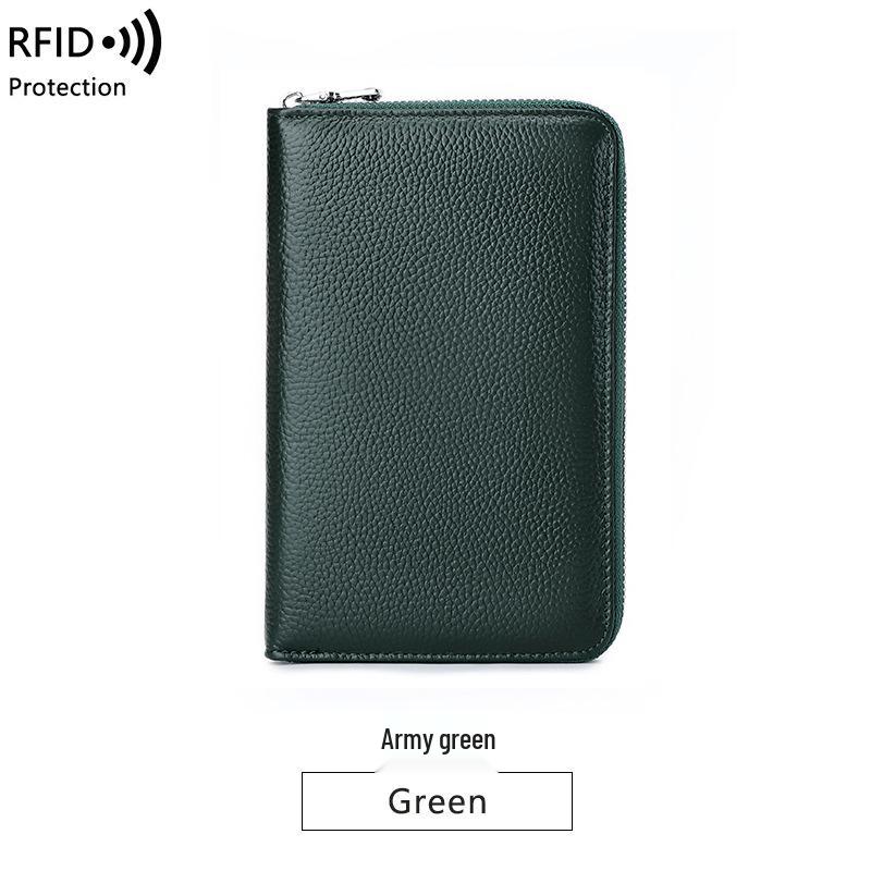 RFID Anti-Magnetic Women's Genuine Leather Long Wallet with Zipper and Large Capacity