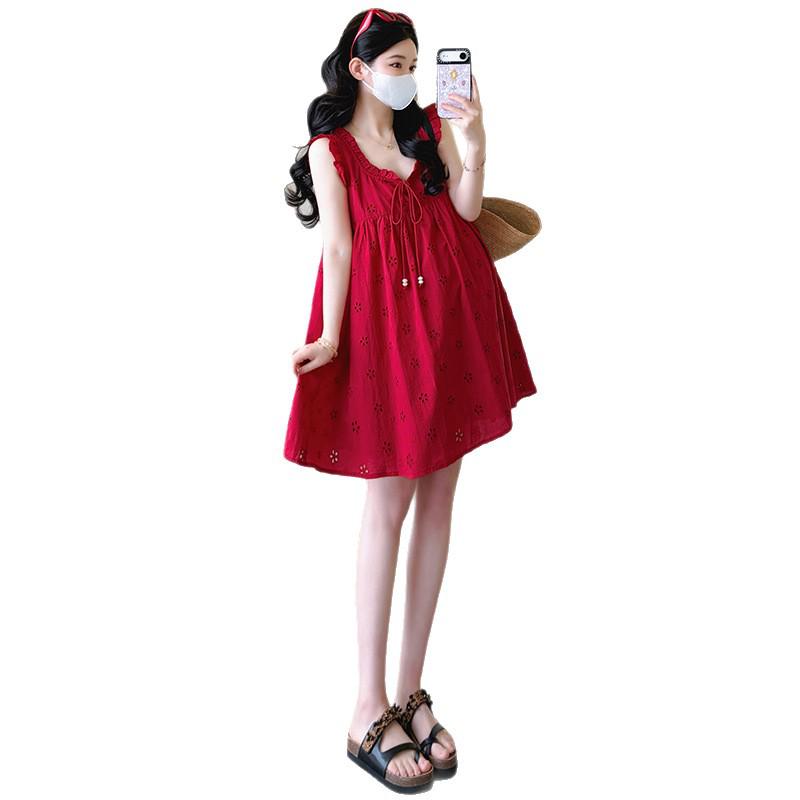 2026 Summer Sleeveless Maternity Doll Dress - Age-Reducing, Hollow Out, Loose Fit, Sweet Belly Covering Vest Design