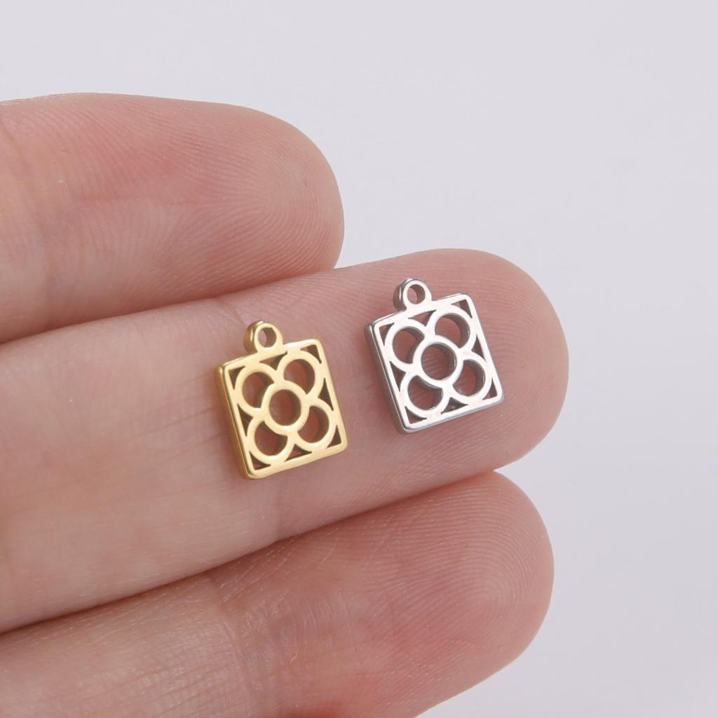 5pcs/lot Barcelona Flower Square Charms for Jewelry Making Stainless Steel Gold DIY Pendant for Necklace Earring