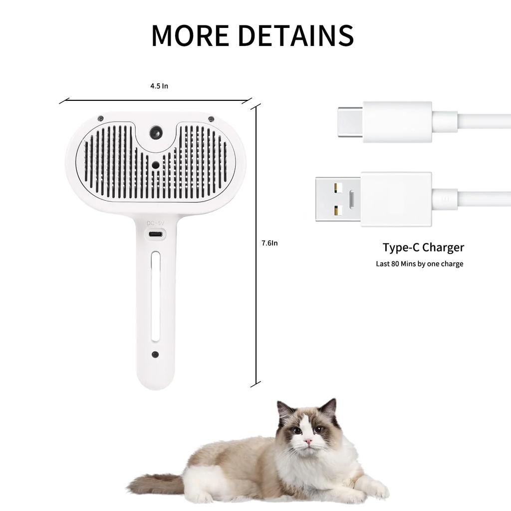 Dampfende Katzenbürste Haustierspray Pflegekamm Entfernt schwebende Haare Fusseln Haare Wasser Dampf Styling für Hunde Katzen Zubehör