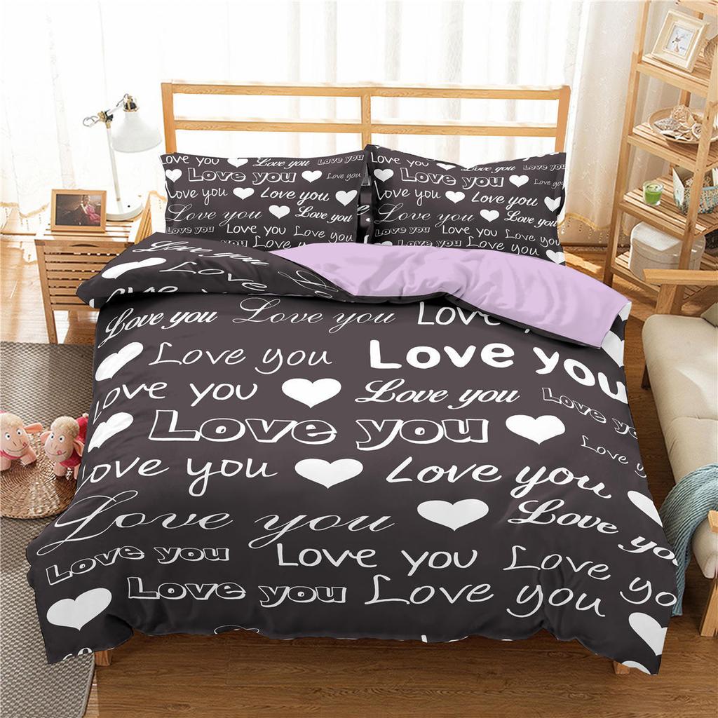 I Love You Duvet Cover Microfiber 2/3 Pcs Bedding Set Queen/King/Full/Twin Letter Hello Love Quilt Cover for Lovers Girls Spouse