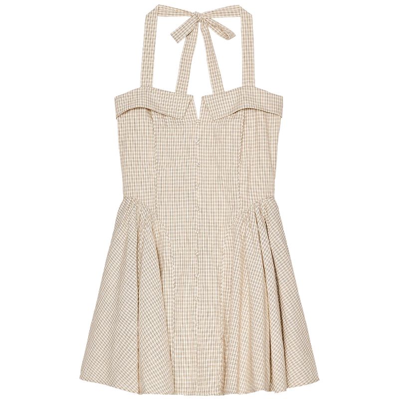 Zaprha 2025 New Arrival French Sweet First Date Silm Cotton Hanging Collar Gingham Short Dress 5107303