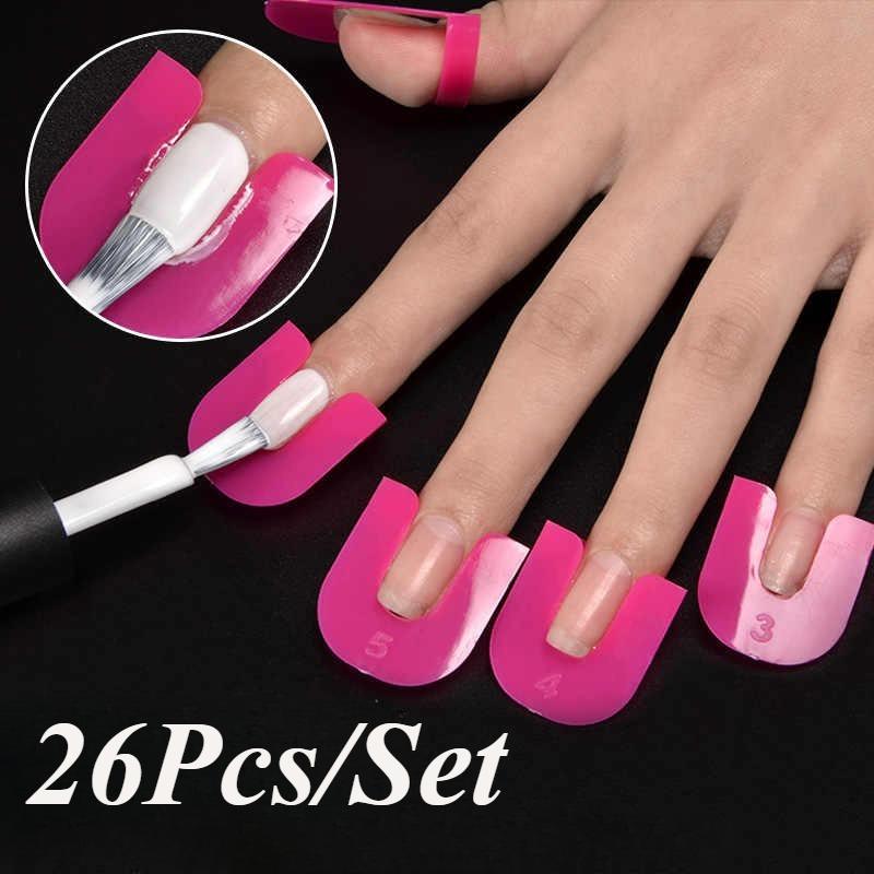 26pcs/set 10 Sizes G Curve Shape Nail Protector Varnish Shield Finger Cover Spill-Proof French Stickers Manicure Nail Clips