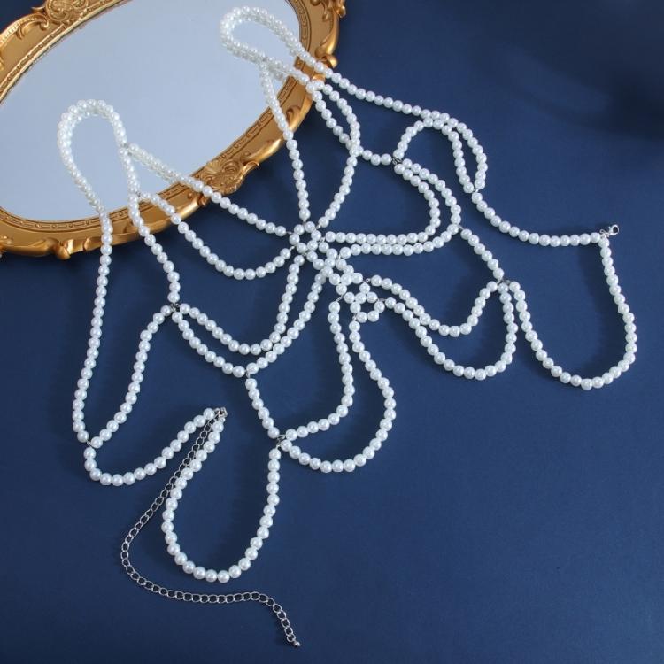 Modern Faux Pearls Body Necklace for Women Adjustable Strap Shoulder Chain Great for Celebrations and Day To Day Fashion