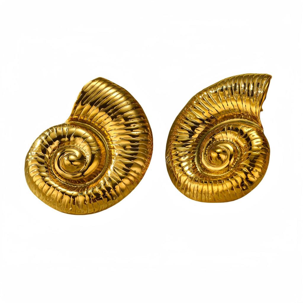 GEMCHIC Women's Golden Seashell Geometric Woven Stainless Steel Earrings