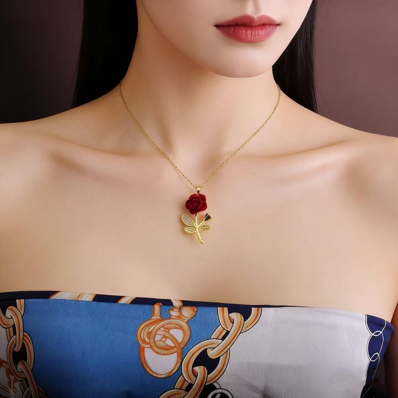 

1 Piece Flocked Rose Necklace, Romantic Style, Suitable for Daily Commute / Date Outfits / Valentine s Day Gift 45cm