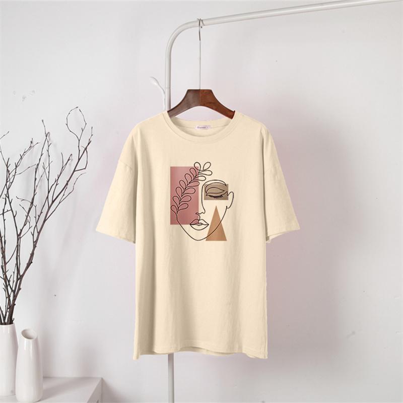 

Shellsuning свободные футболки с принтом из 100% хлопка для женщин, летние элегантные мягкие базовые футболки, женские шикарные топы с короткими рукавами большого размера 3XL бежевый