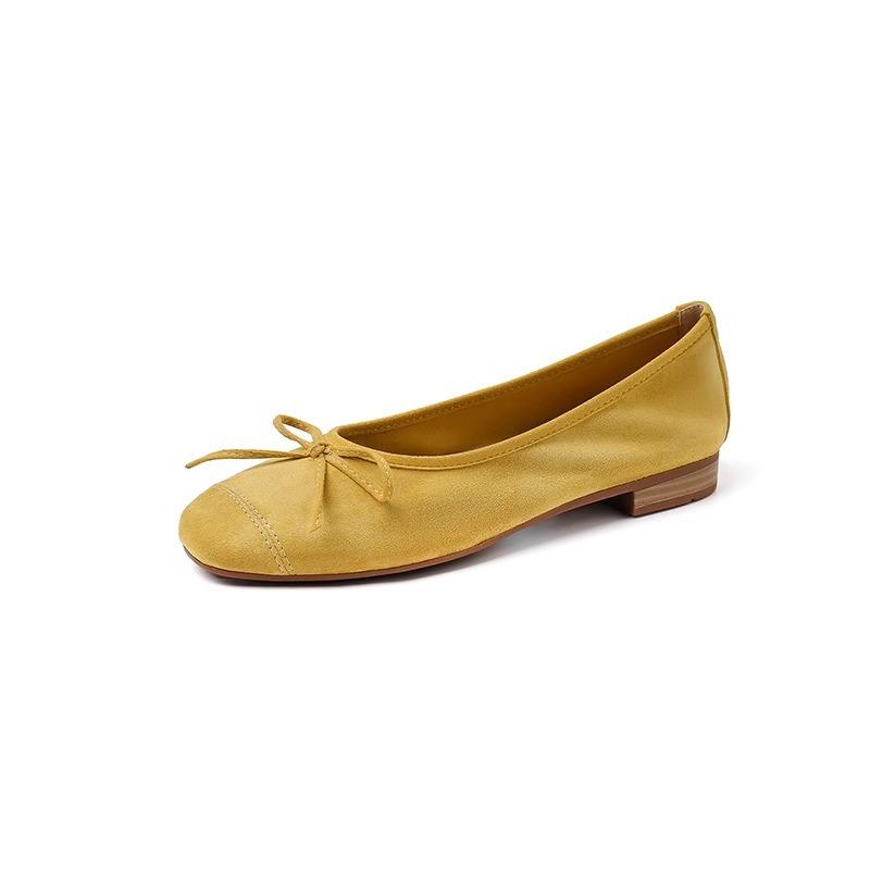 

Lan Cabinet s new bow-tie yellow single shoes, women s flat-soled shallow-mouth evening shoes, soft-soled Doudou shoes, French ballet shoes 35 жёлтый