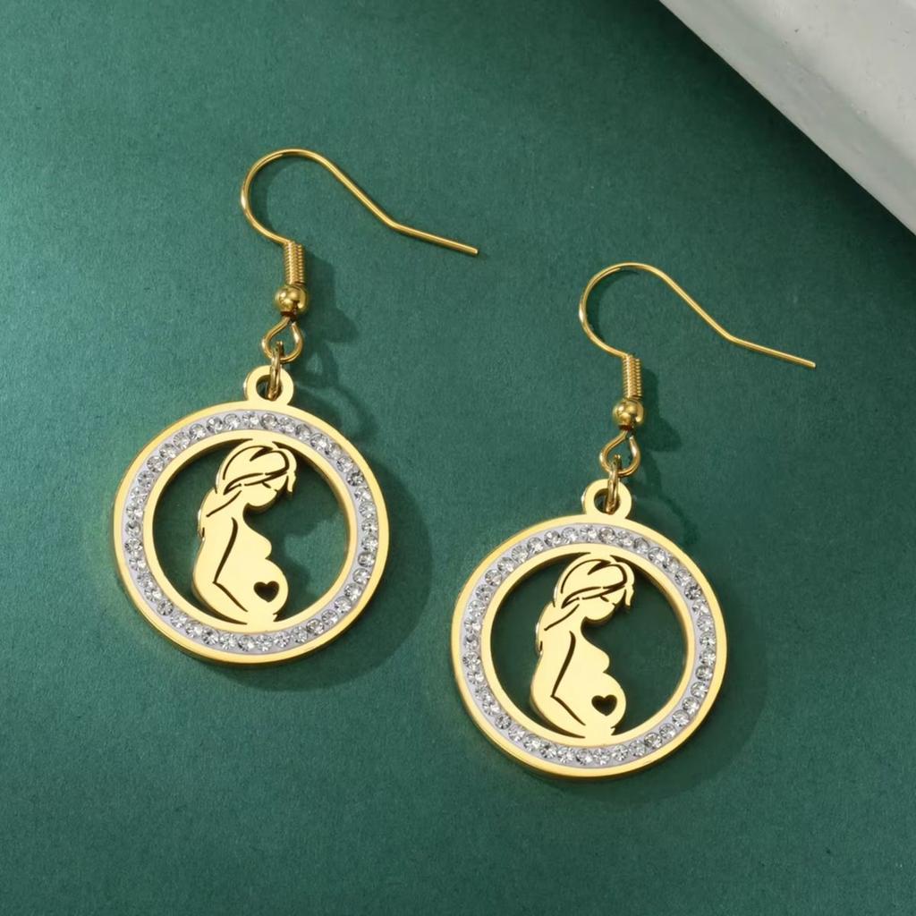 Cazador Clear Zircon Mom Baby Pregnant Mother Round Dangle Earrings Stainless Steel Jewelry Earrings Mother's Day Gift 2026