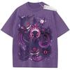 Vintage Washed Black TShirt Pokemon Anime Gengar Shadow Ball Print Purple Design Oversized Streetwear for Casual Daily Campus
