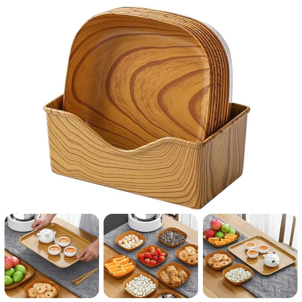 7Pcs/Set Imitation Wood Grain Snack Plates 14cm Square Tray New Simple Tea Art Dish