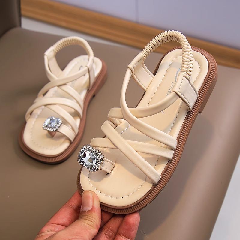 Girls' Sandals Clip Feet Summer New Children's Shoes Little Girls Water Diamond Fashionable Princess Shoes Beach Shoes Tide