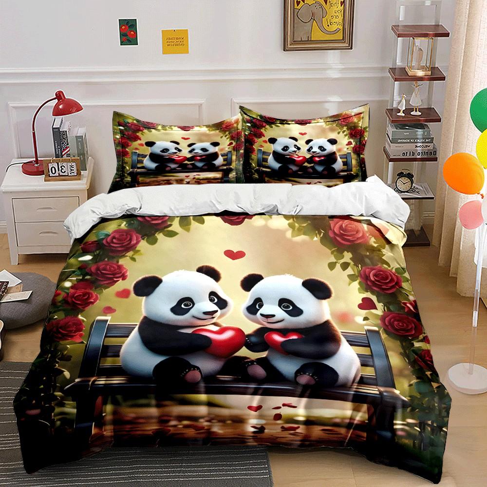 Romantic Panda Gift Set For Lovers Exquisite Three-Piece Bedding Set Gift For Kids And Adults