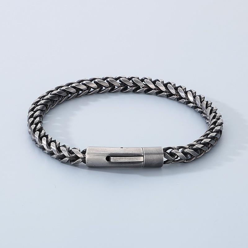 Titanium Steel Men s Simple Bracelet Stainless Steel Boys Personality Retro Hip Hop Trend Jewelry 22CM