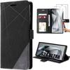 Coque - Samsung - Galaxy S24 Ultra - Effet Cuir - Noir - Pack 2 Verres Trempés