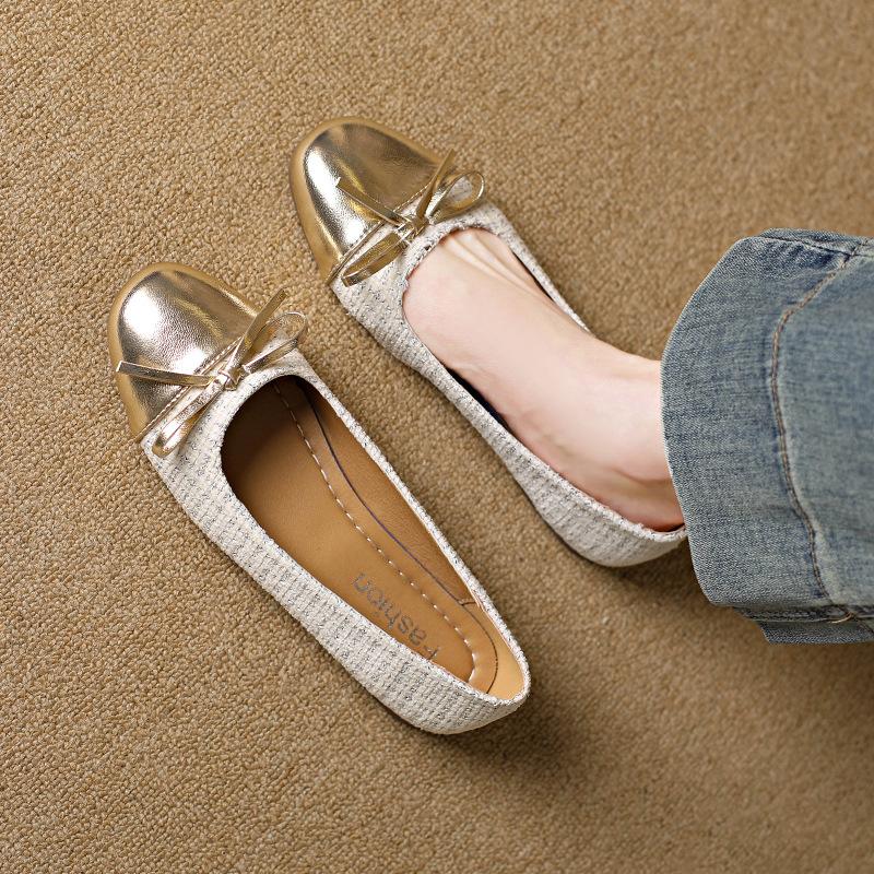 Xiaoxiangfeng Einzelne Schuhe mit quadratischer Spitze 2025 neu Schleife vielseitig flacher Mund flache Sohle Nische Fee weiche Sohle Doudou Schuhe