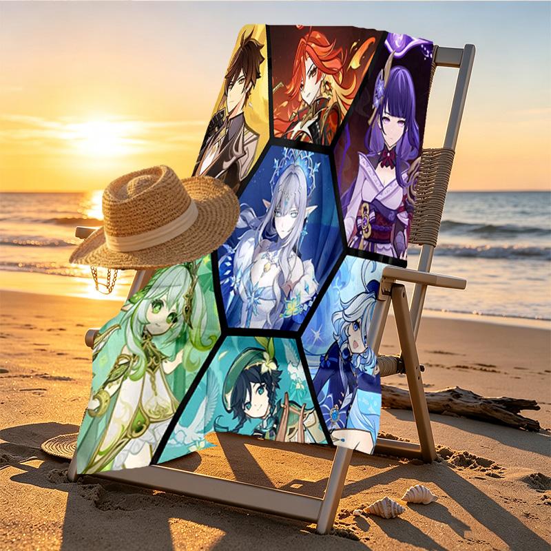 Genshin Impact Print Beach Towel Design, Soft, Lightweight. for Home Bathroom, Spa, Pool, Yoga, Surfing, Camping, Gift for Family, Friend
