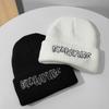 Men Fashion Knitted Hat Winter Warm Embroidery Large Head Circumference Beanie Cap