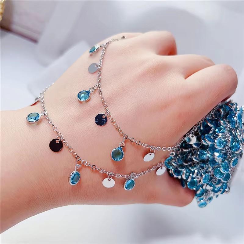 

1meters Zircon Stones Crystal Beads Chains Copper Metal Link Bracelet Chains Bulk Lot for Necklace Jewelry Making Accessories