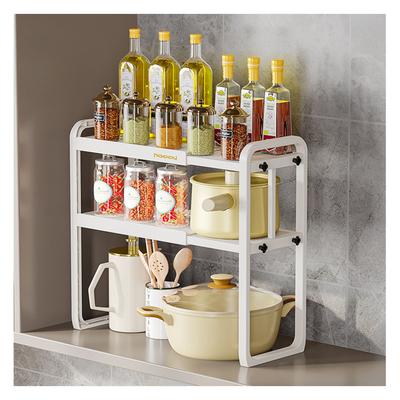 Tabletop Küche Storage Rack Weiß Kunststoff Doppel Schichten Teleskop Küche Regal Organizer für