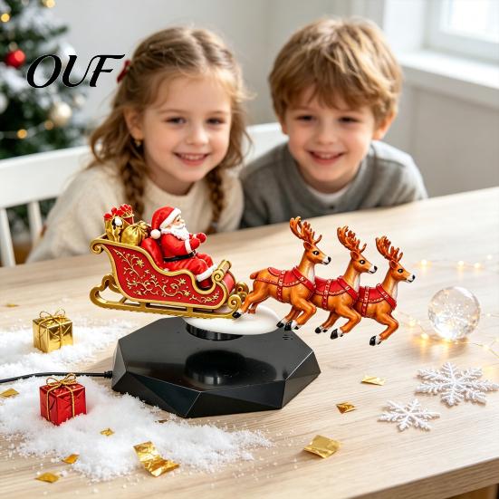 Magical Christmas Home Decor Floating Santa Sleigh, Flying Sleigh Magnetic Levitation Display, Unique Gift for Family Claus Tabletop Home, Office,