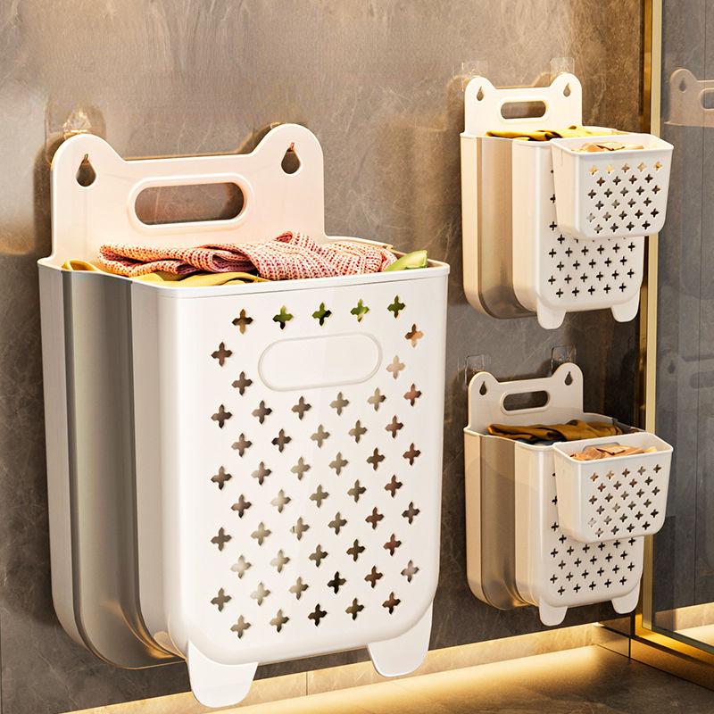 Cesto Portabiancheria Da Appendere In Tessuto | Grande Capacità 50x75 Cm | Con Ganci Da Parete E Adesivi | Per Bagno, Camera E Dormitorio