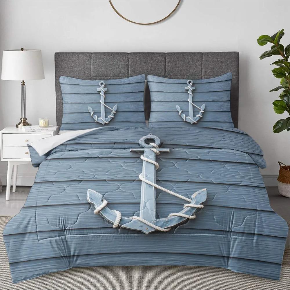 Nautical Bedding Set Full Size, Sailing Anchor Bed for Boys Teens,Ocea Comforter Cover Soft,Duvet Quilt Cover with 2 Pillowcases