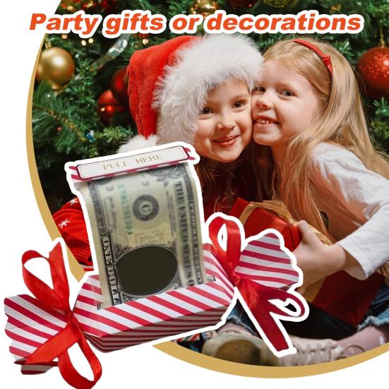 4Pcs Christmas Surprise Money Pull Pouch DIY Cash Pull Out Box with Ribbons Holiday Money Holder for Cash Gift Pull