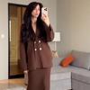 2025 Autumn Women's Knitted Sweater Cardigan and Midi Skirt Set - European & American Fashion