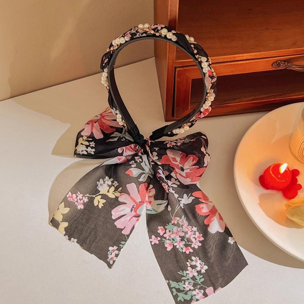 Adjustable Bow Ribbon Hairband Floral Print Hair Hoop Fashion Hair Bands  Boho Hair Accessory