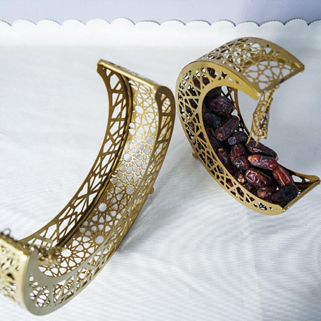 Hollow Moon Iron Tray for Eid Mubarak Dessert and Pastry Serving Platter Cake Storage Organizer Muslims Home Decoration