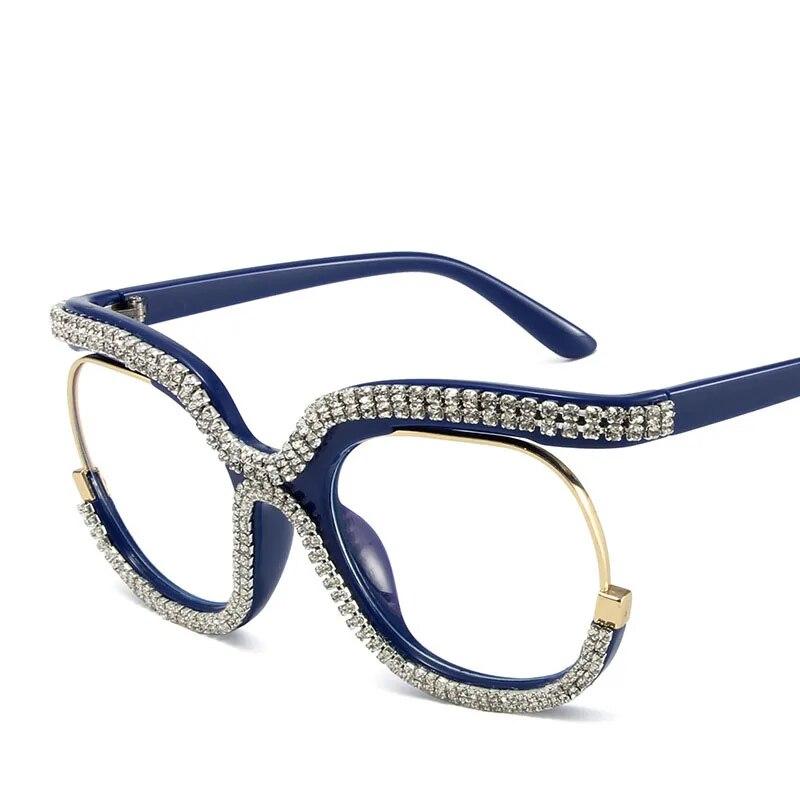 Large Frame With Diamond Frames Fashion Owl Rainbow Flat Mirror der Spice Girl New Anti-blue Womean Glasses