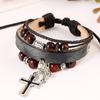 Beaded cross leather bracelet real leather bracelet punk style