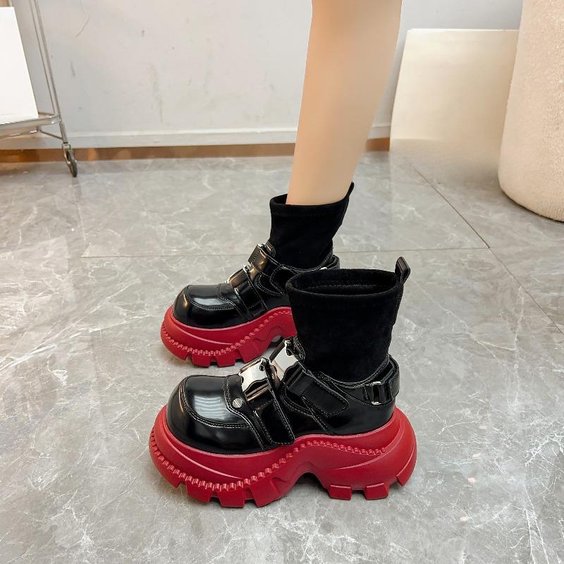 Metal Buckle Booties 2025 Autumn Winter New Platform British Wind Platform Block Heel Skinny Boots