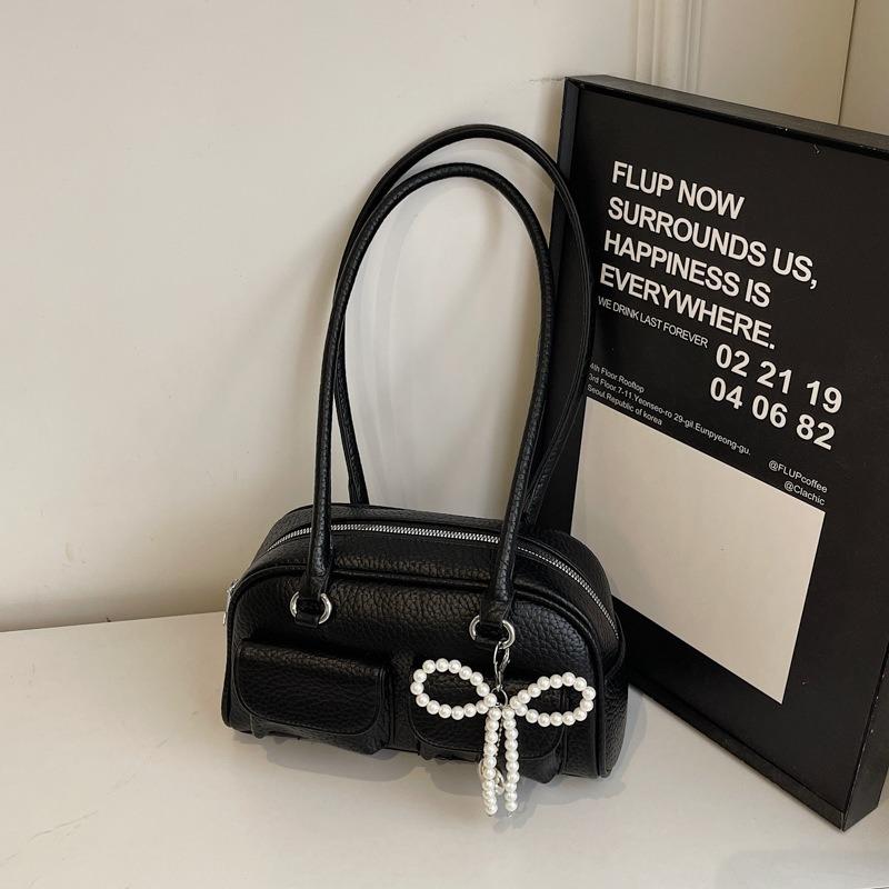 Niche Splicing Shoulder Bag Women's New Bowling Bag Fashionable Retro Versatile Underarm Bag