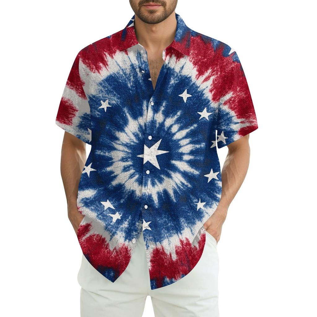 Men's Casual Casual Independence Day Print Short-sleeved Shirt