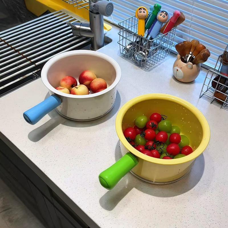 Double-Layer Kitchen Strainer Scoop Plastic Colander With Handl Fruit & Veggie Washing Bowl Drain Basket Home Kitchen Use