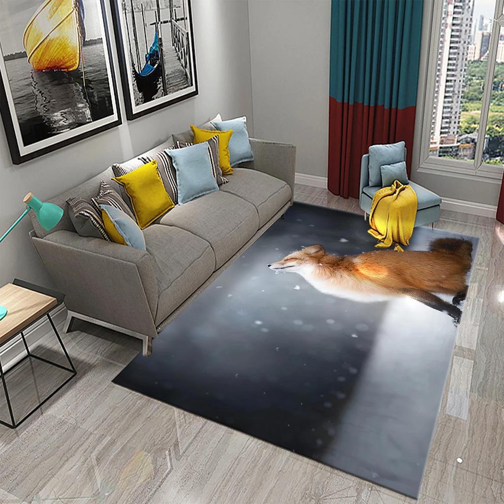 3D Lovely Fox Carpets Cute Wild Animals Mat for Living Room Bedroom Kitchen Area Rug Child Home Decor Carpet Kids Room Play Mat